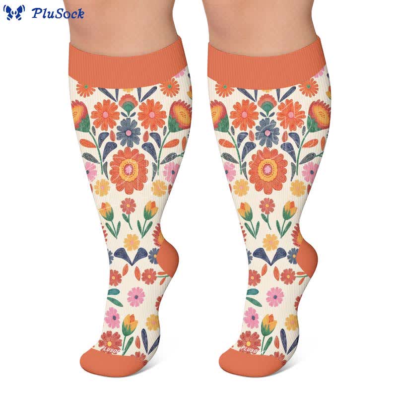 Plus Size Bright Floral Print Compression Socks - image 6