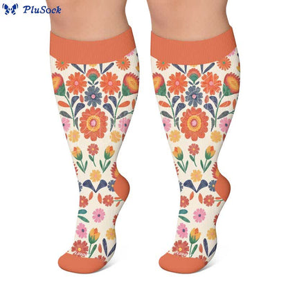 Plus Size Bright Floral Print Compression Socks - image 6