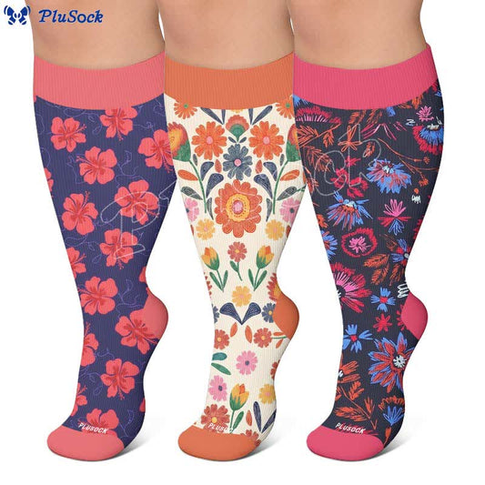 Plus Size Bright Floral Print Compression Socks - image 0