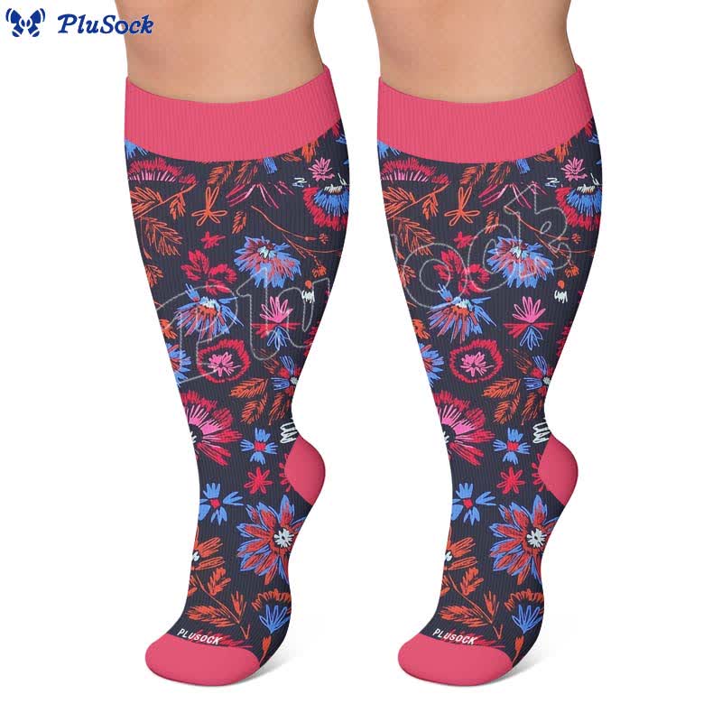 Plus Size Bright Floral Print Compression Socks - image 5
