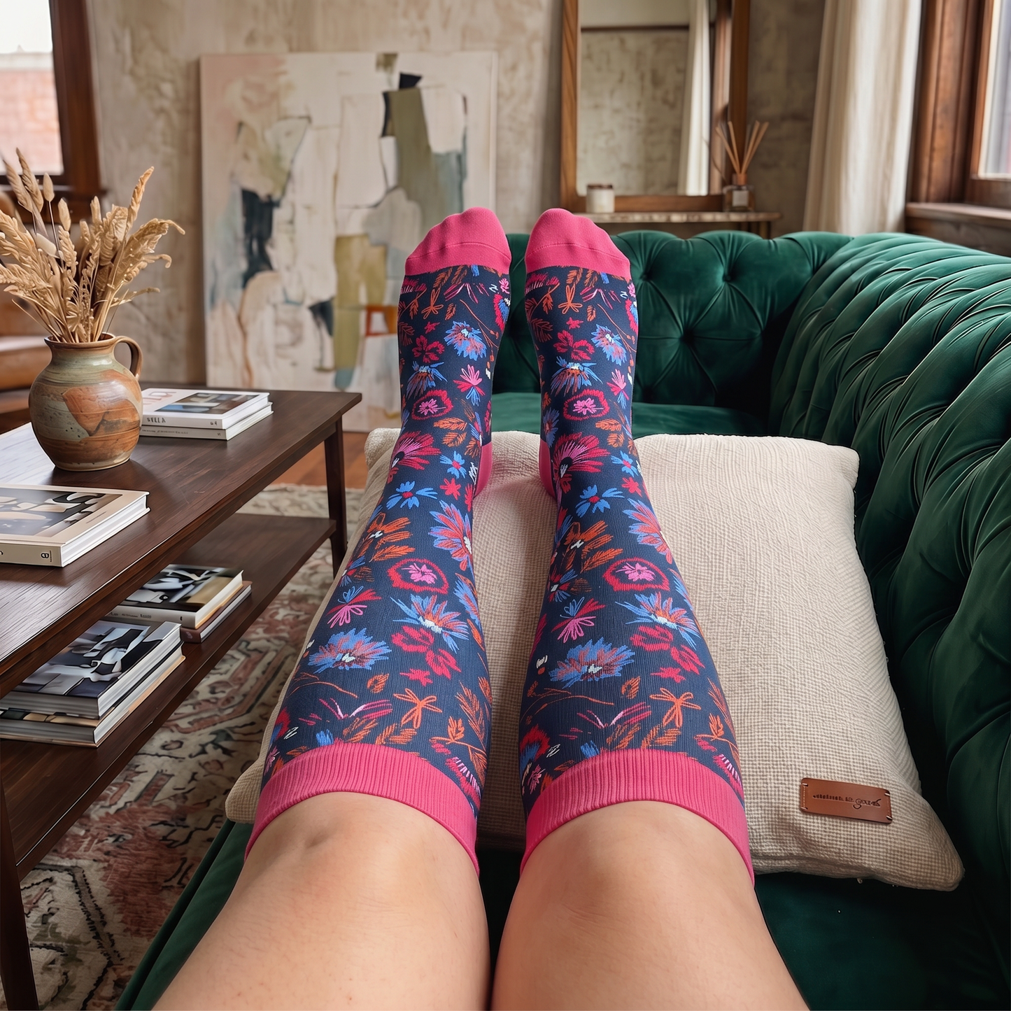 Plus Size Bright Floral Print Compression Socks - image 3