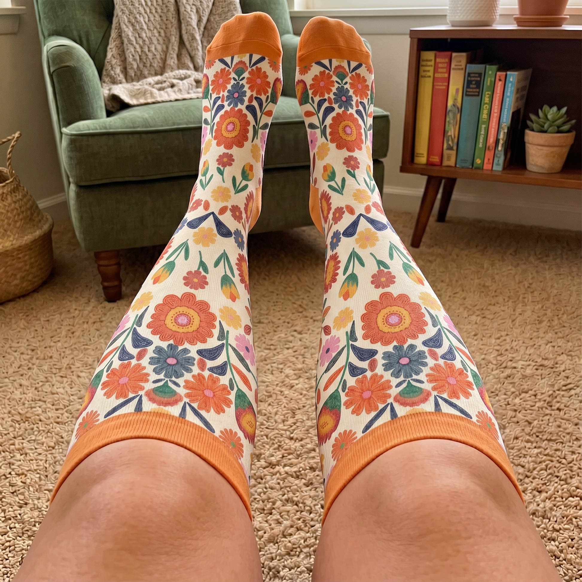 Plus Size Bright Floral Print Compression Socks - image 2