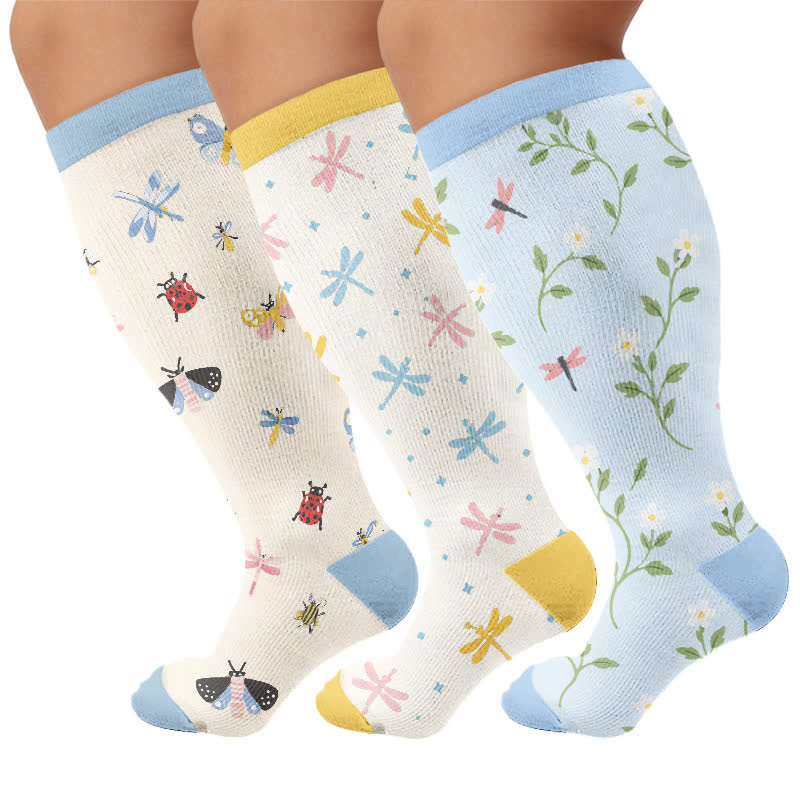 Plus Size Pastel Garden Compression Socks - Multicolor(3 Pairs) - 4XL - image 4