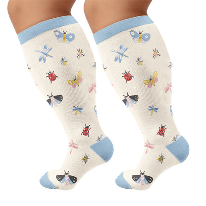 Plus Size Pastel Garden Compression Socks - Apricot(1 Pair) - 4XL - image 9