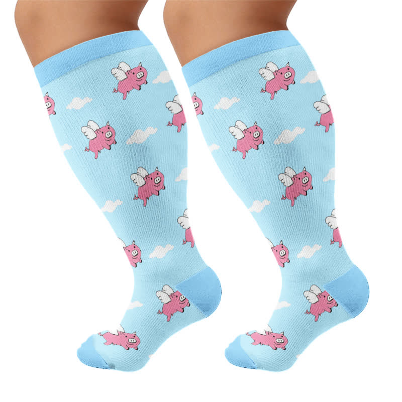 Plus Size Sloth Clownfish Pig Compression Socks - Blue(1 Pair) - 4XL - image 10