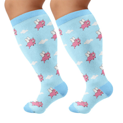 Plus Size Sloth Clownfish Pig Compression Socks - Blue(1 Pair) - 4XL - image 10