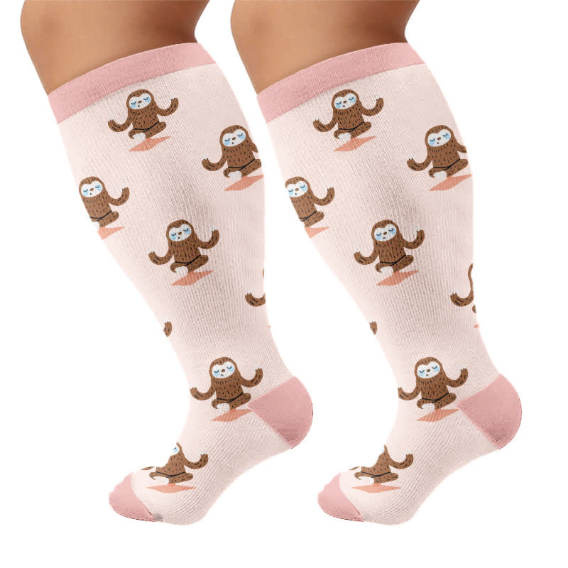 Plus Size Sloth Clownfish Pig Compression Socks - Pink(1 Pair) - 4XL - image 8