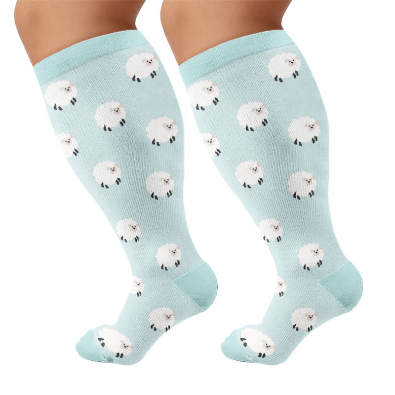 Plus Size Sheep Dog Rabbit Compression Socks - Green(1 Pair) - 4XL - image 9