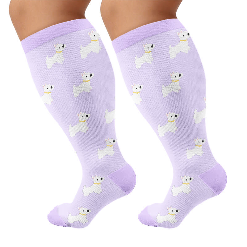Plus Size Sheep Dog Rabbit Compression Socks - Purple(1 Pair) - 4XL - image 8