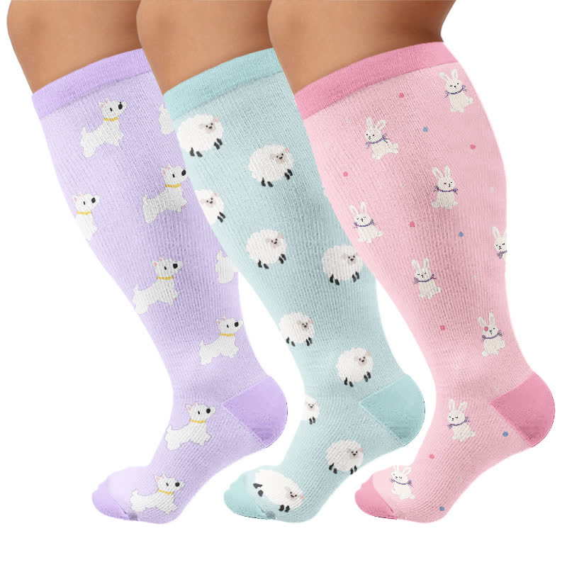 Plus Size Sheep Dog Rabbit Compression Socks - Multicolor(3 Pairs) - 4XL - image 4