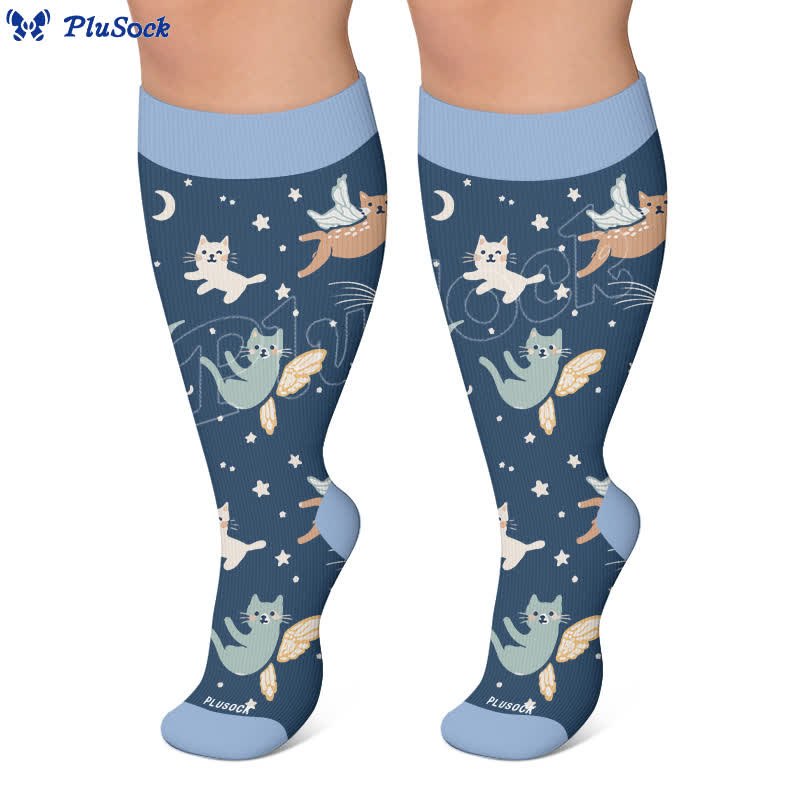 Plus Size Dreamy Cats Butterfly Compression Socks - image 5