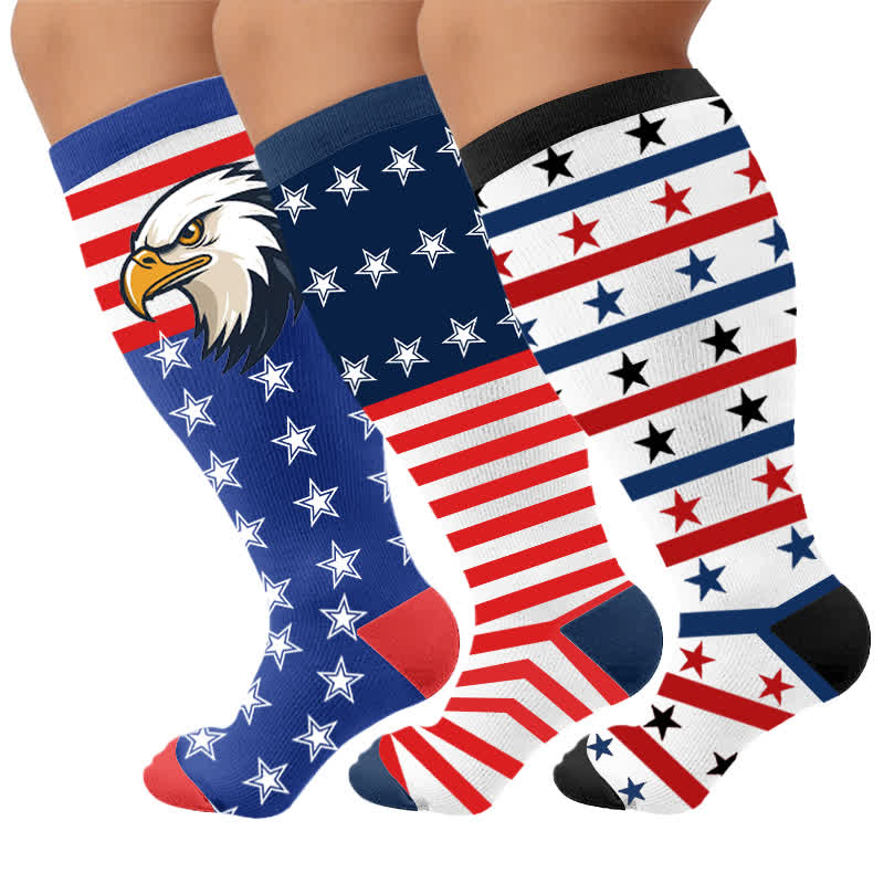 Plus Size Patriotic Eagle Compression Socks - Multicolor(3 Pairs) - 4XL - image 4