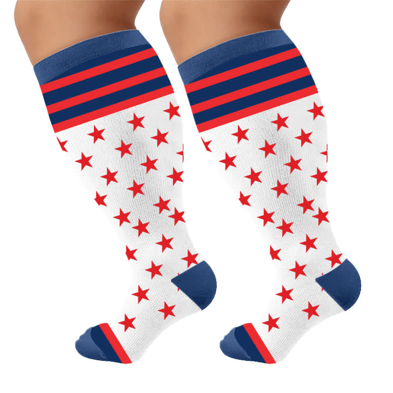 Plus Size Retro Patriotic Compression Socks - Blue(1 Pair) - 4XL - image 9