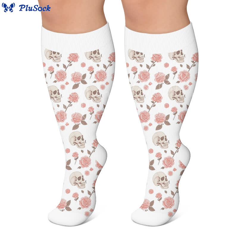 Plus Size Olive Skull Floral Compression Socks - image 6