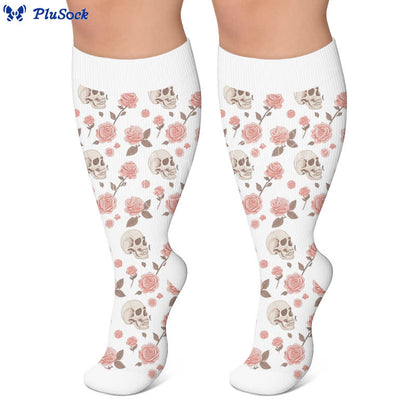 Plus Size Olive Skull Floral Compression Socks - image 6