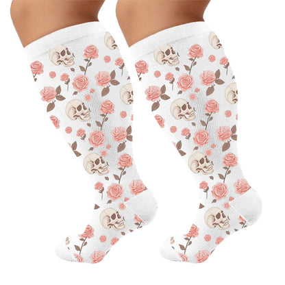 Plus Size Olive Skull Floral Compression Socks - White(1 Pair) - 4XL - image 9