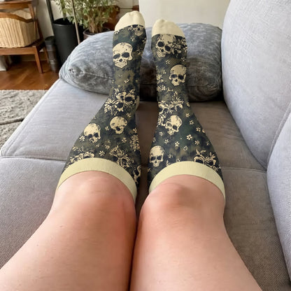 Plus Size Olive Skull Floral Compression Socks - image 1