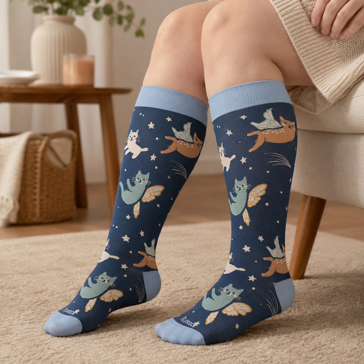 Plus Size Dreamy Cats Butterfly Compression Socks - image 2