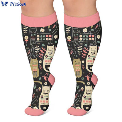 Plus Size Cat Floral Compression Socks - image 5