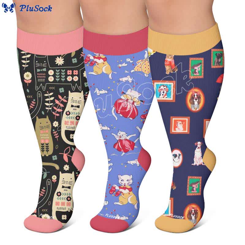 Plus Size Cat Floral Compression Socks - image 0