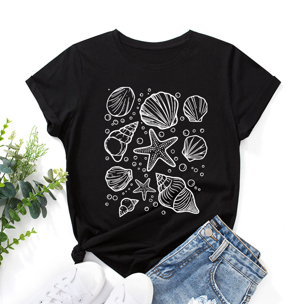Plus Size Seashells Print T-shirt - Black - 5XL - image 3