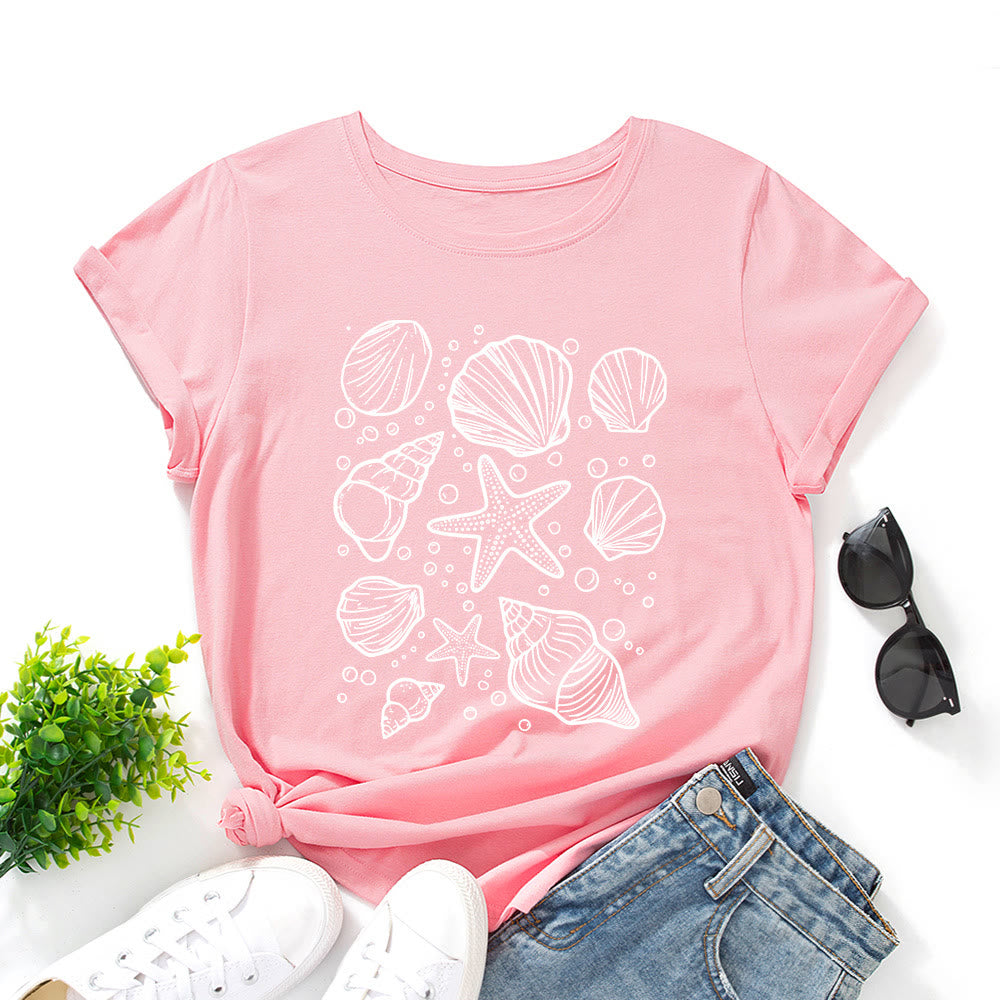 Plus Size Seashells Print T-shirt - Pink - 5XL - image 2