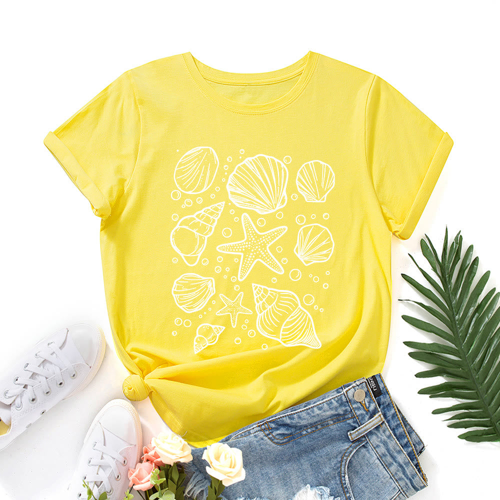 Plus Size Seashells Print T-shirt - Yellow - 5XL - image 7