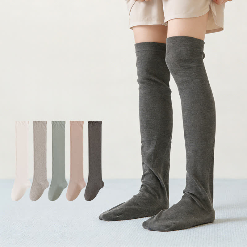 Cozy Solid Cotton Thigh High Sleep Socks(2 Pairs) - image 0