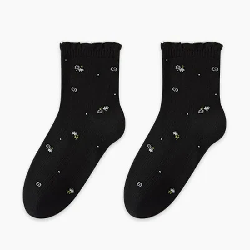Pure Cotton Floral Sleep Socks(3 Pairs) - Black - EU35-39(US2-6) - image 3