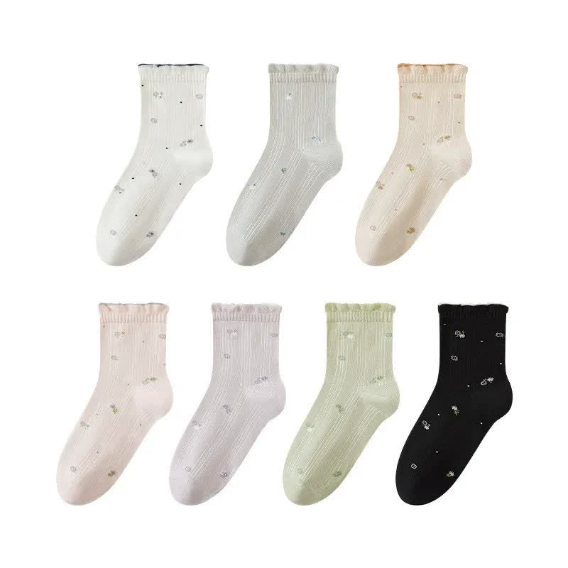 Pure Cotton Floral Sleep Socks(3 Pairs) - Grey+Green+Black - EU35-39(US2-6) - image 2