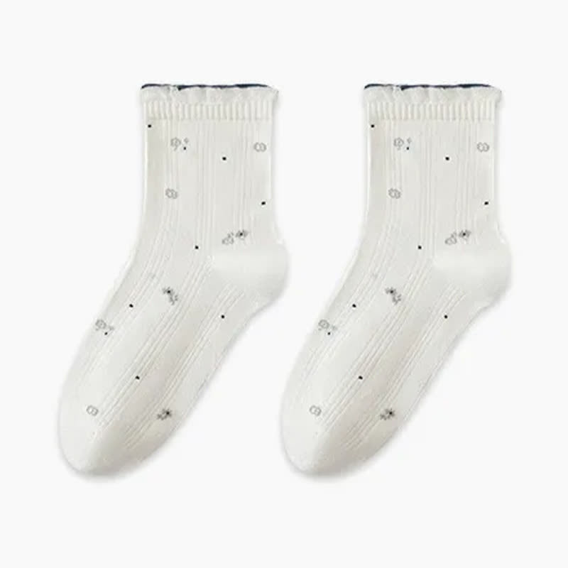 Pure Cotton Floral Sleep Socks(3 Pairs) - Beige - EU35-39(US2-6) - image 9