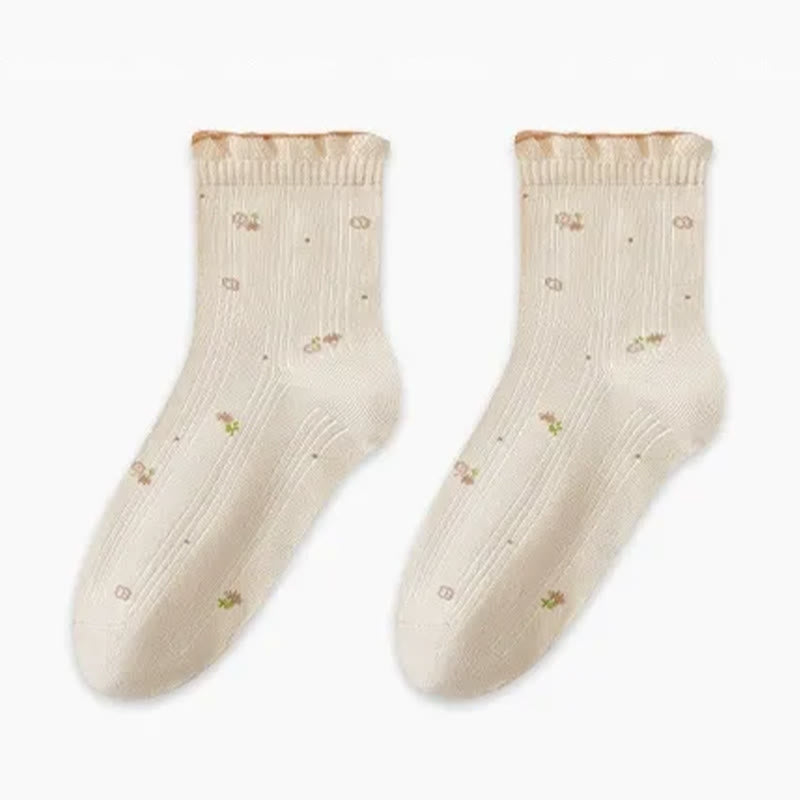 Pure Cotton Floral Sleep Socks(3 Pairs) - Apricot - EU35-39(US2-6) - image 7