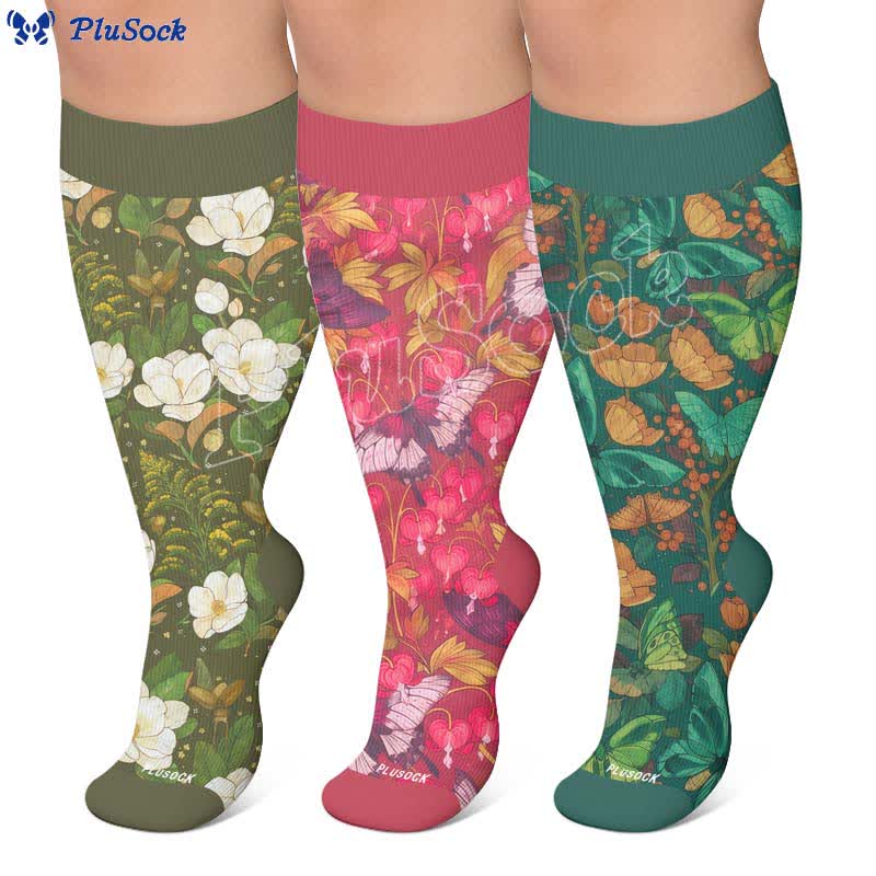 Plus Size Floral Butterfly Compression Socks - image 0