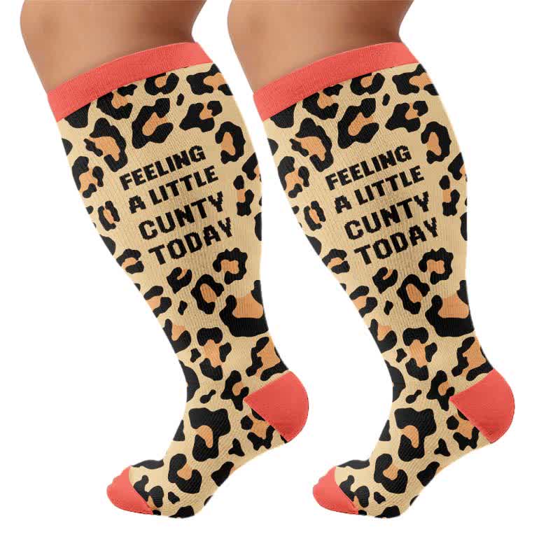 Plus Size Leopard Slogan Compression Socks - Yellow(1 Pair) - 4XL - image 8