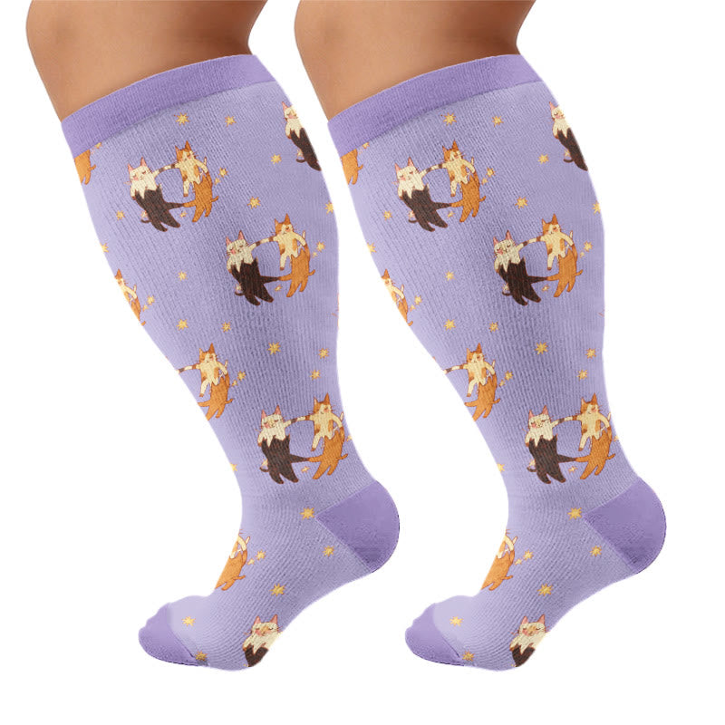Plus Size Fish Cat Monkey Compression Socks - Purple(1 Pair) - 4XL - image 8