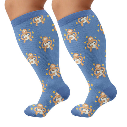 Plus Size Fish Cat Monkey Compression Socks - Navy Blue(1 Pair) - 4XL - image 9