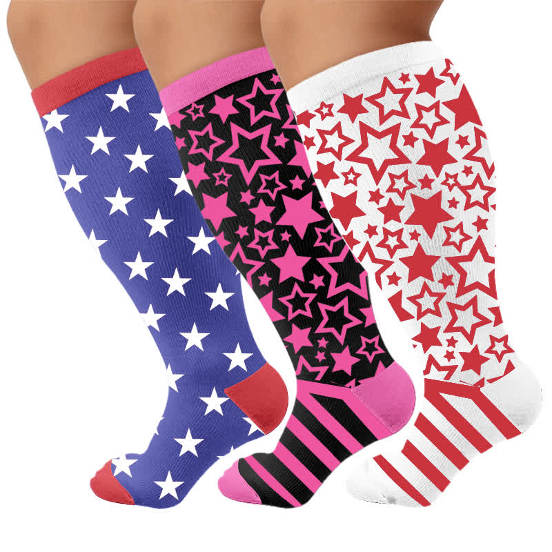 Plus Size Star Stripe Compression Socks - Multicolor(3 Pairs) - 4XL - image 4