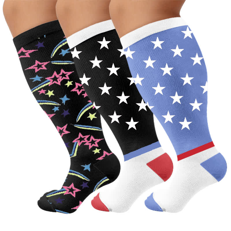 Plus Size Starry Mix Compression Socks - Multicolor(3 Pair) - 4XL - image 4