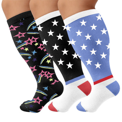 Plus Size Starry Mix Compression Socks - Multicolor(3 Pair) - 4XL - image 4