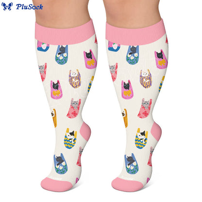 Plus Size Cartoon Cat Knee High Compression Socks - image 5