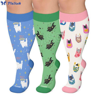 Plus Size Cartoon Cat Knee High Compression Socks - image 0