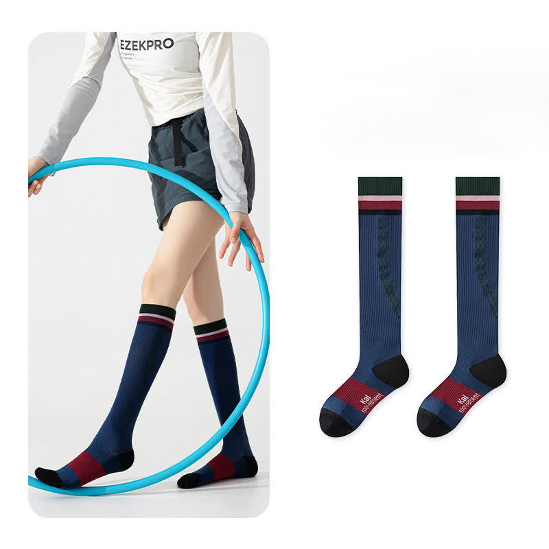 Ribbed Compression Socks(3 Pairs) - Navy Blue - EU36-40(US3-7) - image 5