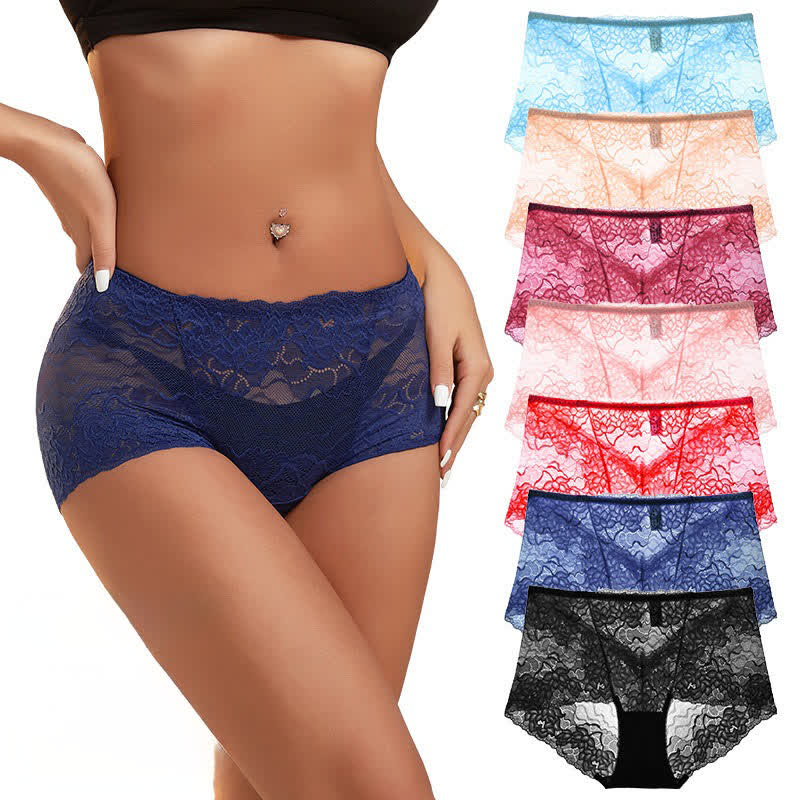 Floral Lace Low Rise Panty(3 Packs) - Pink+Apricot+Sky Blue - 2XL - image 0