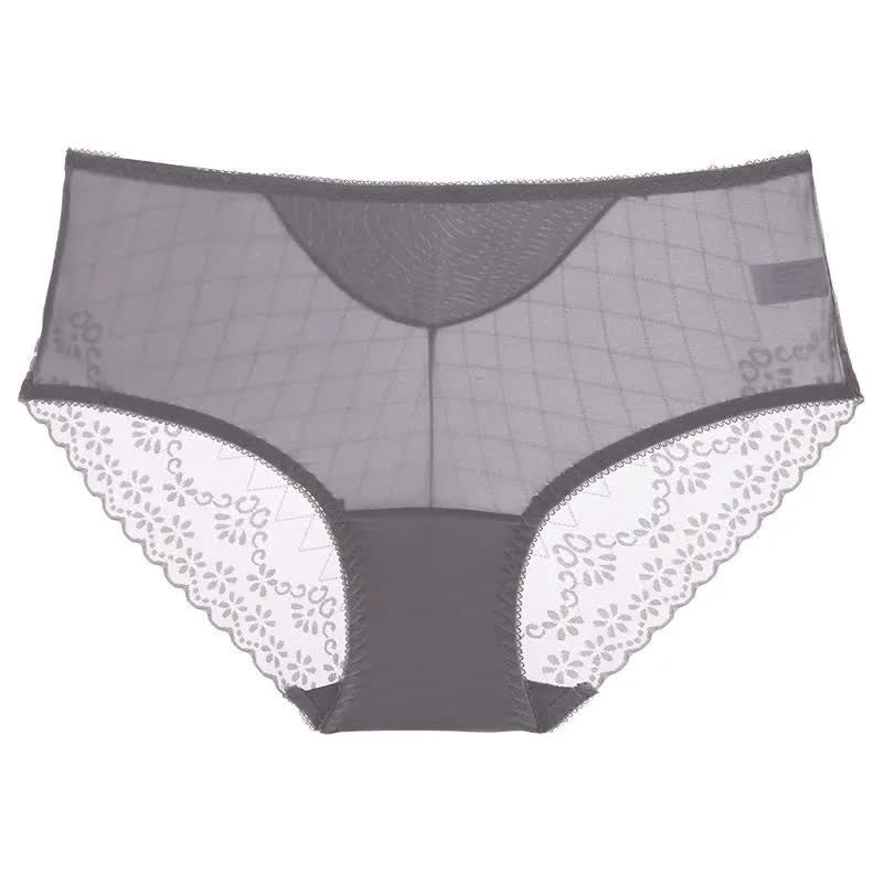 Lace Mesh High Waist Panty (3 Packs) - Grey - 2XL - image 3