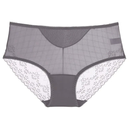 Lace Mesh High Waist Panty (3 Packs) - Grey - 2XL - image 3