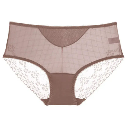 Lace Mesh High Waist Panty (3 Packs) - Coffee - 2XL - image 6