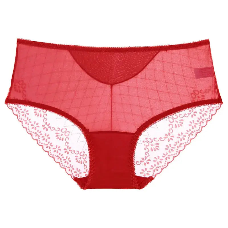 Lace Mesh High Waist Panty (3 Packs) - Red - 2XL - image 4