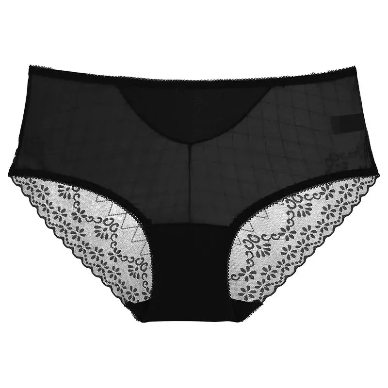 Lace Mesh High Waist Panty (3 Packs) - Black - 2XL - image 7