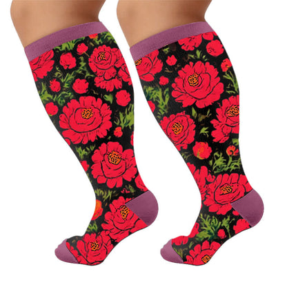 Plus Size Bold Blossom Compression Socks - Purple(1 Pair) - 4XL - image 5