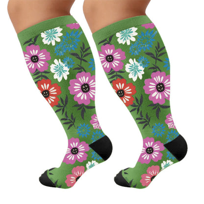 Plus Size Bold Blossom Compression Socks - Green(1 Pair) - 4XL - image 6